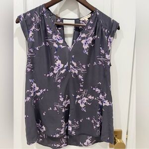Rebecca Taylor Women's Grey Blouse with Purple Flowers Women’s Size 0
